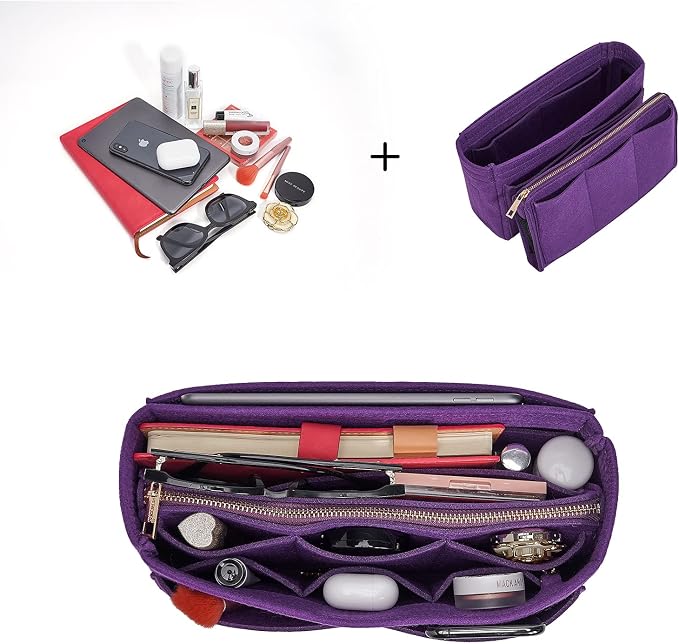 Vercord Felt Organizer Insert For Purse Handbag Tote Bag In Bag Inside Shaper Divider Neo Purple Slender Medium