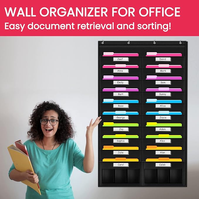 Heavy Duty Storage Pocket Chart for Classroom and Office, Clear Storage Pocket Chart for Files Folder (20+6 Pockets & Nametag)