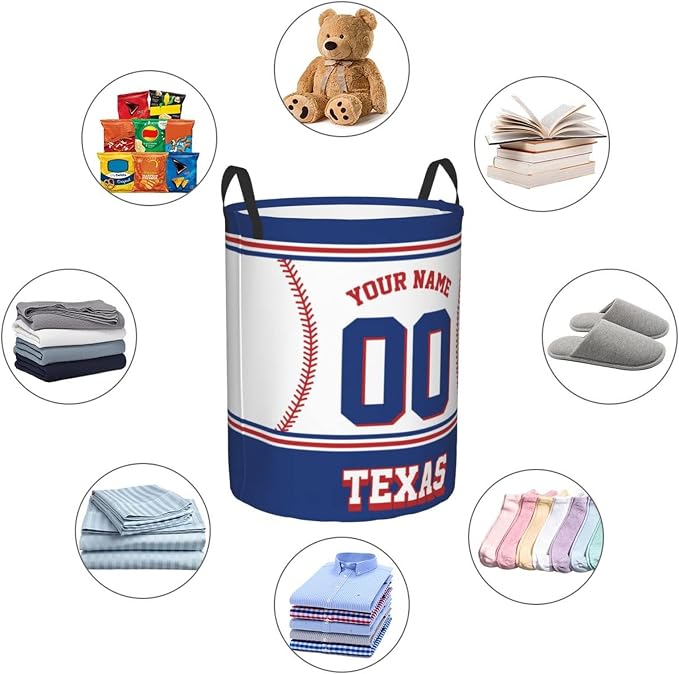 Custom Texas Laundry Hamper Personalized Laundry Basket Customized Name And Number Collapsible Storage Basket for Bedroom Bathroom Living Room Baseball Fan Gifts