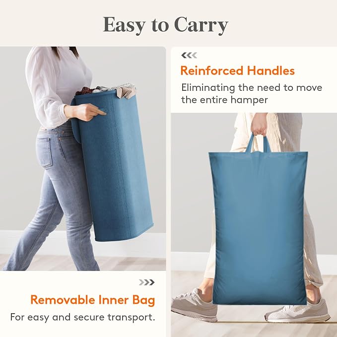 Lifewit Slim Laundry Basket with Lid, Narrow Large Laundry Hamper with Plastic Handles and Removable Bag, Tall Foldable Dirty Clothes Hampers for Laundry Room, Bedroom, Bathroom, Dorm, 75L Dark Blue