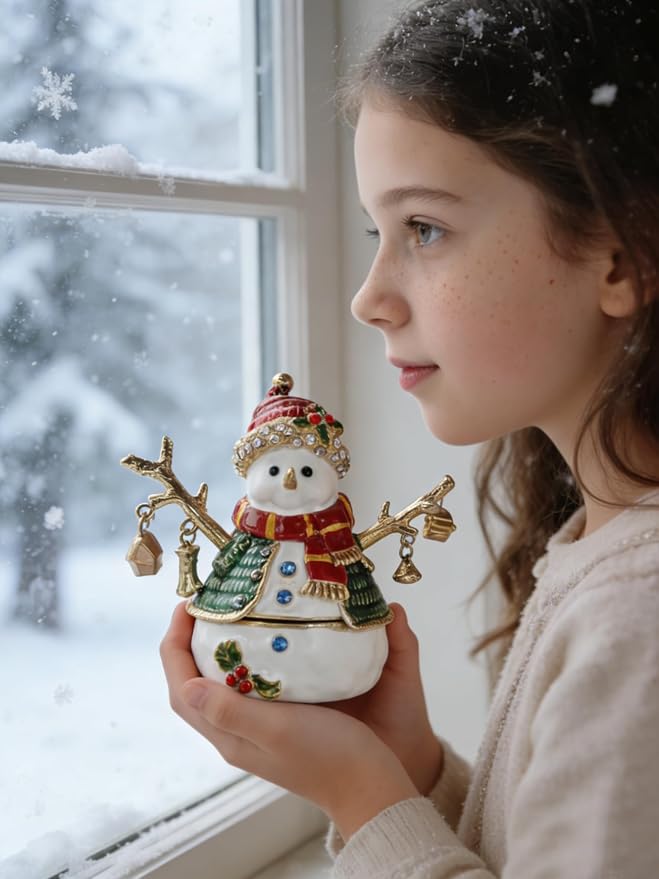 Christmas Ornament Trinket Box Jewelry Box Hand Painted Decorative Box with Hinged Lid Ring Earring Holder Holiday Figurine Collectible