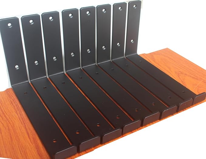 10 Pack - 9.25" L x 6" H x 1.5" W J Lip Shelf Brackets Rustic Farmhouse Iron Wall Floating Shelf Bracket Metal Shelf Bracket Industrial Shelf Supports with Screws Black