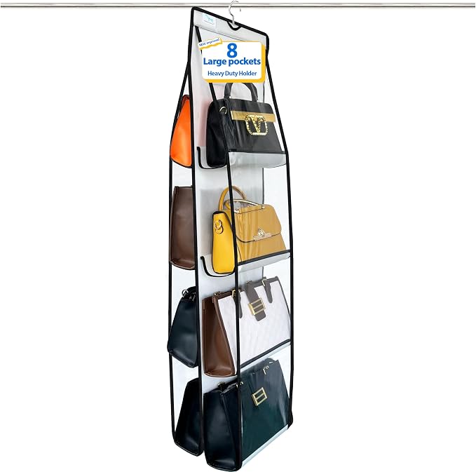 Purse Organizer for Closet, Over the Door Purse Storage with Heavy Duty Metal Hooks, Wall Mounted Handbag Storage Holds up to 8 Bags - Bag Rack for Closet, Door