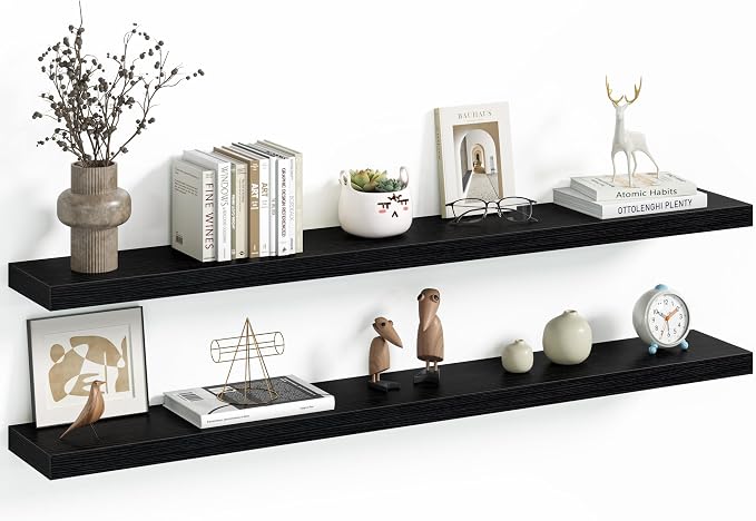 Vivelove 48 Inch Floating Shelves Wall Mounted for Display, 6.5 Deep Duty Shelves with Invisible Brackets for Living Room,Bedroom,Kitchen, Bathroom Storage & Decor,48" Wx6.5 Dx1.4 H - Black