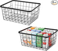 Kitchen Metal Wire Baskets with Handles Food Storage Organizer, Household Refrigerator for Cabinets,Pantry,Bathroom,Black,2 Pack