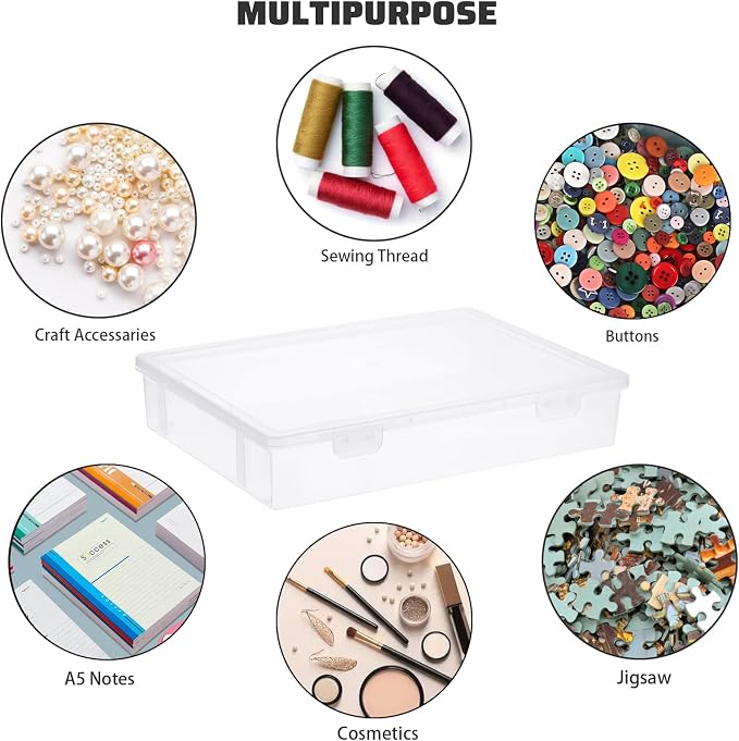 BTSKY Clear Plastic Storage Box with Flap Lid, Multipurpose Craft Organizers and Storage Box Art Supply Storage Organizer Plastic Sewing Box for Beads Pencils Notebooks, 4 Pack Medium