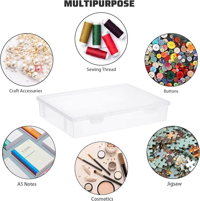 BTSKY Clear Plastic Storage Box with Flap Lid, Multipurpose Craft Organizers and Storage Box Art Supply Storage Organizer Plastic Sewing Box for Beads Pencils Notebooks, 2 Pack Medium