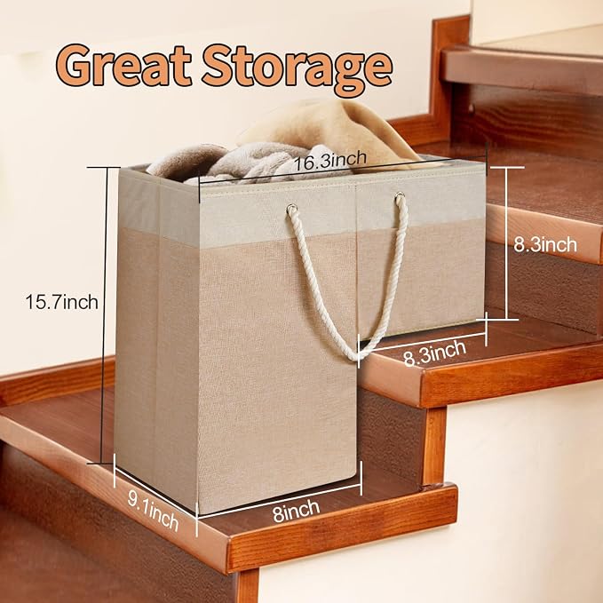 Stair Basket for Stairs with Handle, Staircase Baskets for Carpeted and Wooden Stairs,16" Step Storage Basket for Toys, Clothes, Books, Tools, with Hard Board, Anti-slip (1, Beige)