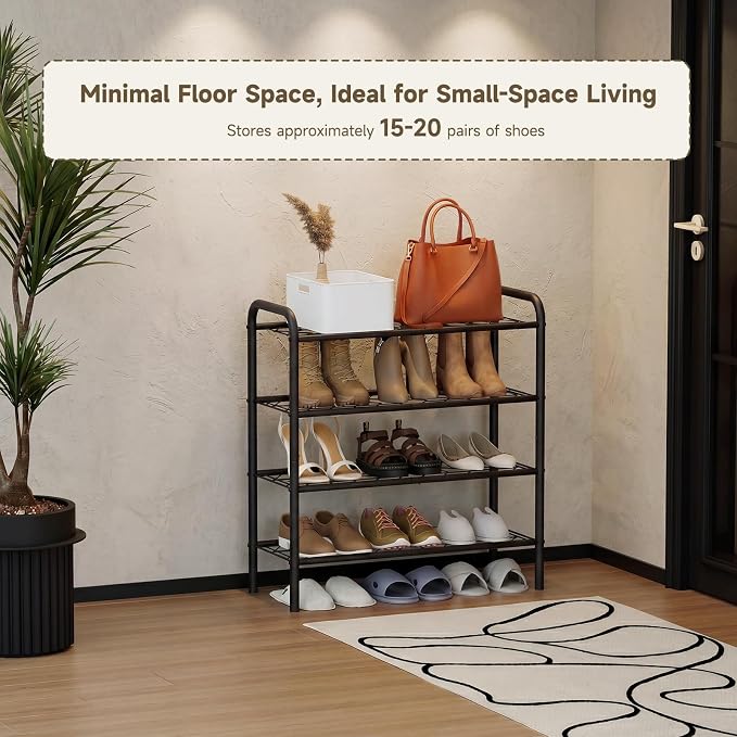 Shoe Rack,Long Shoe Organizer for Closet,Wide Shoe Storage for Entryway, 4 Tier Sturdy Metal Free Standing Shoe Shelf