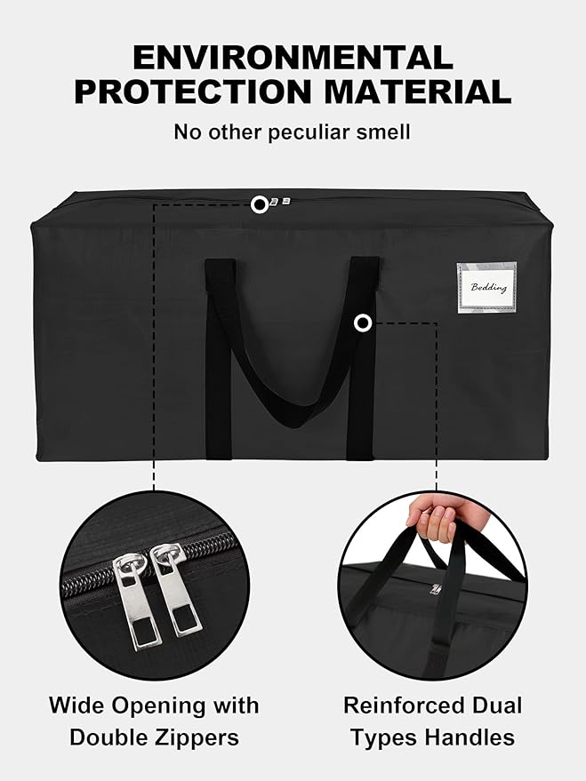 HOMESURE Supports 200lbs Heavy Duty Moving Bags - Strong Zipper & Wrap-Around Handles - Water-Resistant Storage Totes, Durable Alternative to Moving Boxes - 40 Pack - Black