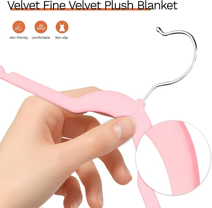 Pink Velvet Hangers 60 Pack, Slim Space Saving Suit Hangers for Closet Organizer, Rotating Silver Hook, Non Slip Clothes Felt Hanger Heavy Duty for Coat,Shirt, Pants, Camisole, Dress