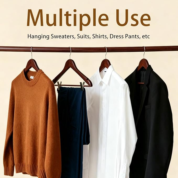 30 Pack Wooden Hangers, Solid Wood Coat Hanger with 360 Swivel Hook, Smooth Finish 17.5 Inch Clothes Hanger with Shoulder Groove for Shirts, Pants, Suits, Jackets, Dresses, Dark Brown