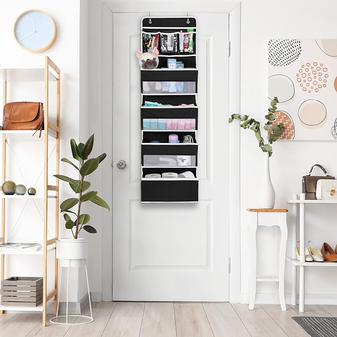NesTidy 2 Pack Over The Door Organizer Storage, Wall Mount Hanging Organizer with 4 Large Capacity Pocket Organizers and 3 Small Pockets for Baby Essentials, Toys, Cosmetics, and Sundries (Black)
