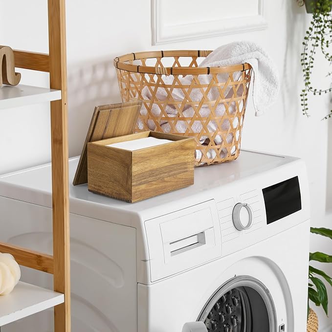 Bivvclaz Dryer Sheet Holder, Acacia Wood Laundry Sheets Container, Laundry Room Organization and Storage for Farmhouse Laundry Room Decor and Accessories, Fabric Sheet Holder
