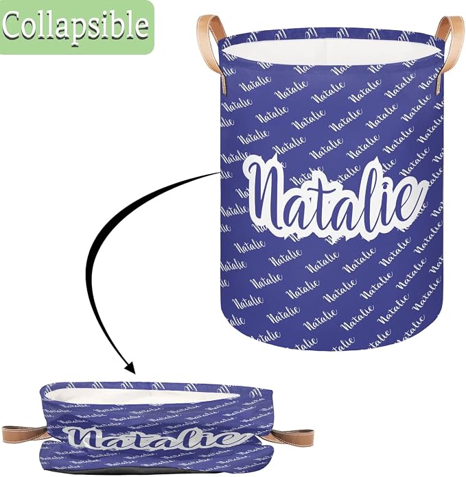 Personalized Laundry Basket, Custom Gift Laundry Hamper, Collapsible Nursery Waterproof Laundry Baskets, Dirty Clothes Toy Hamper with Handles Name Blue Purple