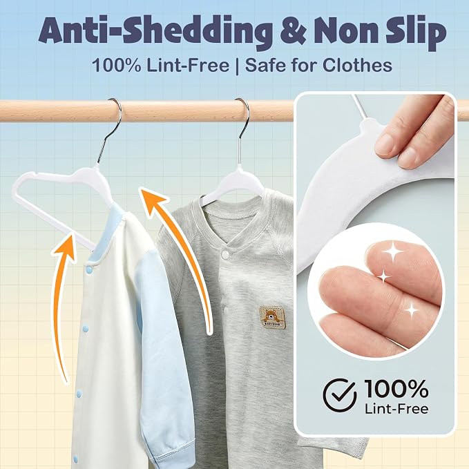 HOUSE DAY 11 Inch Velvet Baby Hangers 50 Pack White, Premium Kids Hangers for Children, Infant & Toddler Clothes, Durable Non Slip Small Baby Felt Hanger for Closet, Ideal for Everyday Use