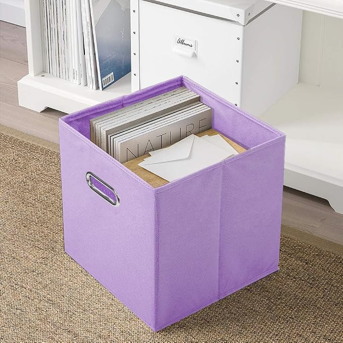 ShellKingdom Storage Bins, Foldable Fabric Storage Cubes And Cloth Storage Organizer Drawer with Metal Handle For Closet And Toys Storage, 11 X 10.5 X 10.5 INCH, 6 Pack (Lavender)