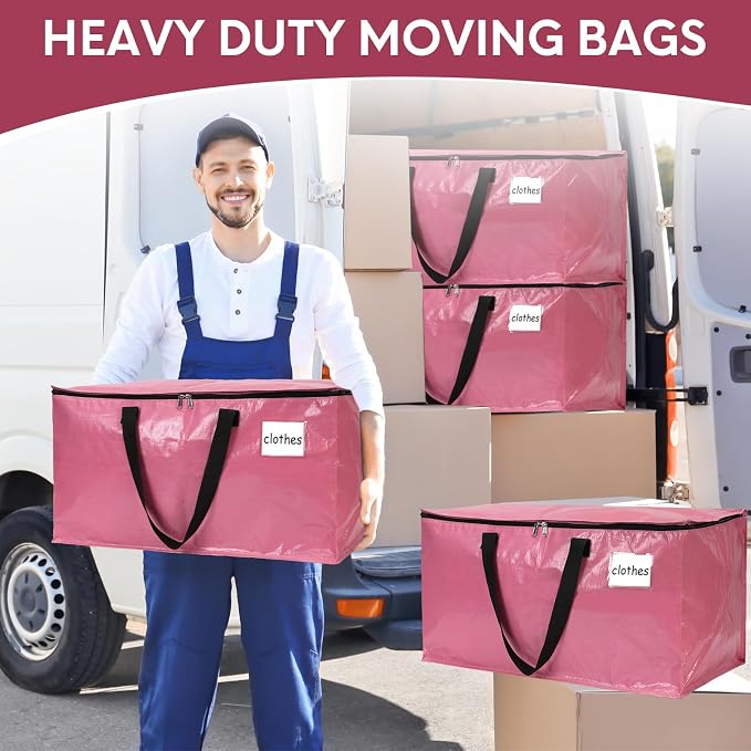2-Pack Extra-Large Heavy-Duty Storage Totes with Reinforced Handles, Durable Zippers & Waterproof Material — Perfect for Space-Saving, Moving, Shipping and Travel (PINK)