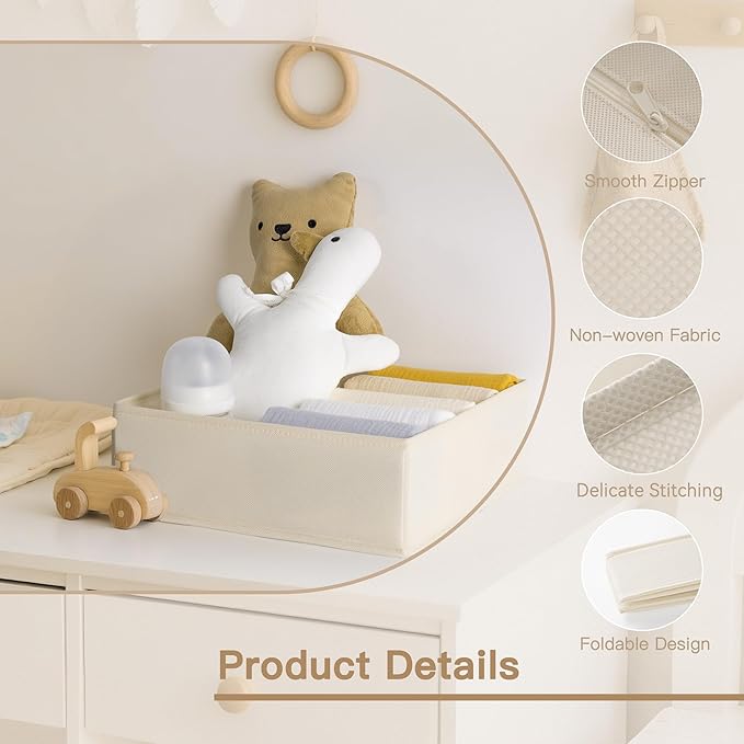 Criusia Drawer Organizer Clothes, 24 Pack Dresser Organizer for Baby Clothes, Underwear, Sock- Foldable Closet Organization and Storage Dividers Bins for Nursery, Bedroom and Dorm (Beige)