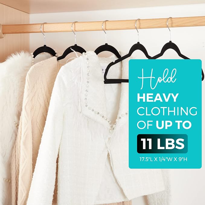 HOUSE DAY Premium Velvet Hangers, Non-Slip Flocked Felt, Sturdy Coat & Suit Hangers for Closet Space Saving (100 Pack, Black)