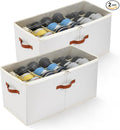 2-Pack Extra Large Shoe Organizer for Closet, Foldable Shoe Storage Container with Adjustable Dividers & Clear Lid, Holds Up to 18 Pairs, Space-Saving Shoe Boxes, White