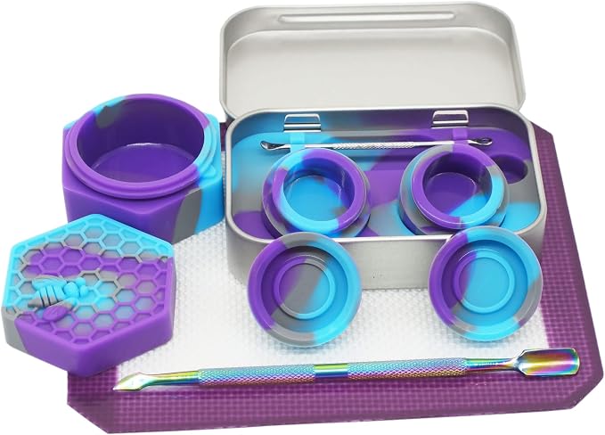 Silicone Wax Carving 5ml 26ml Hexagon Container Kit (Purple Blue Grey) | with 5.2" Rainbow Tool and 5.9"×4.9" Mat