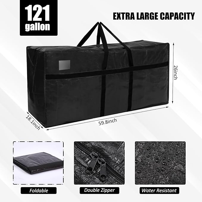 Windyun 4 Pack 121 Gallon Extra Large Moving Bags XXL Heavy Duty Storage Bag with Strong Zipper Handle Jumbo Big Tote Box Foldable for College Dorm Travel Clothes Duffle Blanket Pillow(Black)