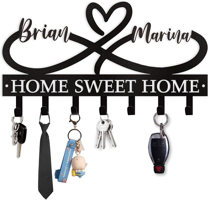 Dyoart Personalized Couple's Name Key Rack, Wall Mounted Metal Key Holder for Housewarming Gifts,ignent Bedding