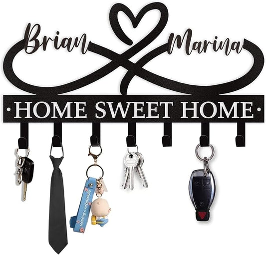 Dyoart Personalized Couple's Name Key Rack, Wall Mounted Metal Key Holder for Housewarming Gifts,ignent Bedding