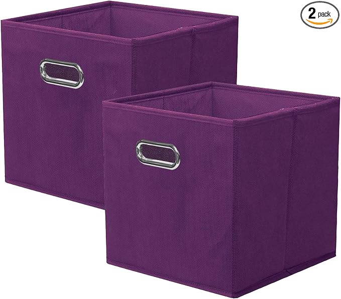 ShellKingdom Storage Bins, Foldable Fabric Storage Cubes And Cloth Storage Organizer Drawer with Metal Handle For Closet And Toys Storage, 11 X 10.5 X 10.5 INCH, 2 Pack (Purple)