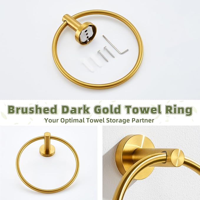 APLusee Towel Ring for Bathroom Wall, Brushed Dark Gold Hand Towel Ring Holder, Heavy Duty SUS 304 Stainless Steel Modern Bathroom Accessories