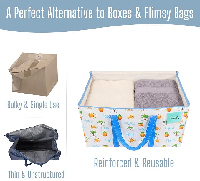 VENO 8 Pack Heavy Duty Moving Bags, Extra Large Storage Bags with Reinforced Handles & Strong Zippers, Foldable & Reusable Moving Box Alternative for Clothes & Dorm Storage