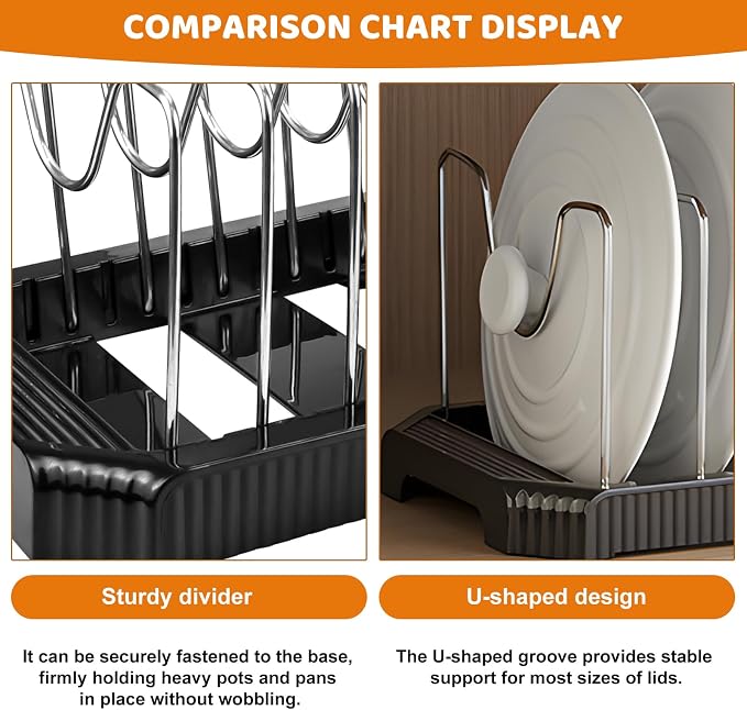 Pots and Pans Organizer Under Cabinet, 10-Slot Expandable Pot Rack Organizer with Cup Brush, Kitchen Pots and Pans Organizer for Cookware, Lids, Bakeware, Cutting Boards Tool-Free Installation (Black)