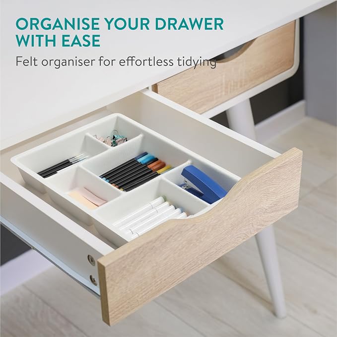 Navaris Felt Drawer Organizer - Compact Trays - Utensil Organizers for Silverware Stationary Makeup - Kitchen Cutlery Bathroom Desk Organization Tray - 15.9x12 (40.5x30.5cm) White