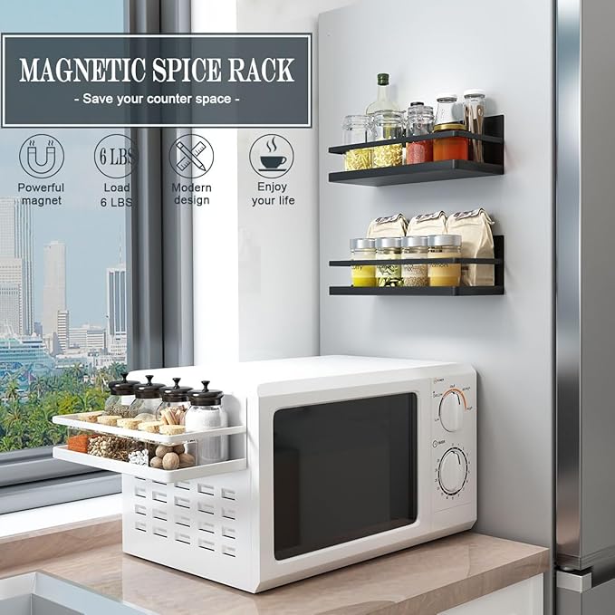 2 Pack Magnetic Spice Rack, Easy to Install on The Side of Refrigerator/Space Saving Kitchen Organization Shelf Organizer for Cabinet