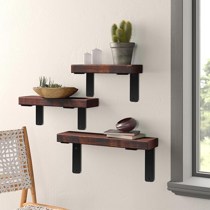 2 Pack - L 8" x H 6" x W1.5, 5mm Thick Black L Shelf Bracket, Iron Shelf Brackets, Metal Shelf Brackets, Floating Shelf, Shelf Supports with Screws