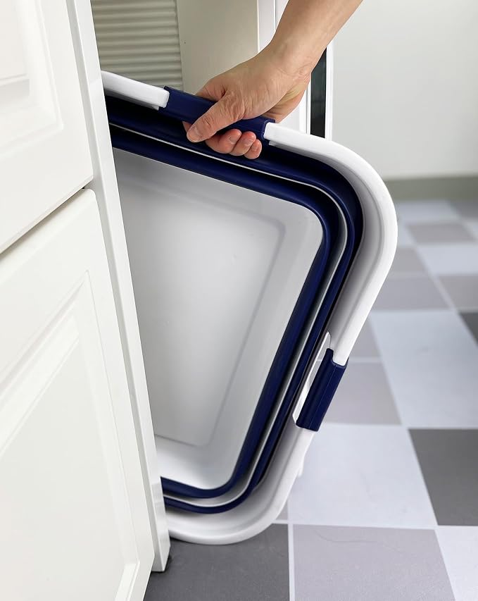 SAMMART 42 (11 Gallons) Collapsible Plastic Laundry Basket, Foldable Pop Up Storage Container/Organizer, Space Saving Hamper, Portable Bin for Dorm Room Bathroom (2, White/Starry Blue)