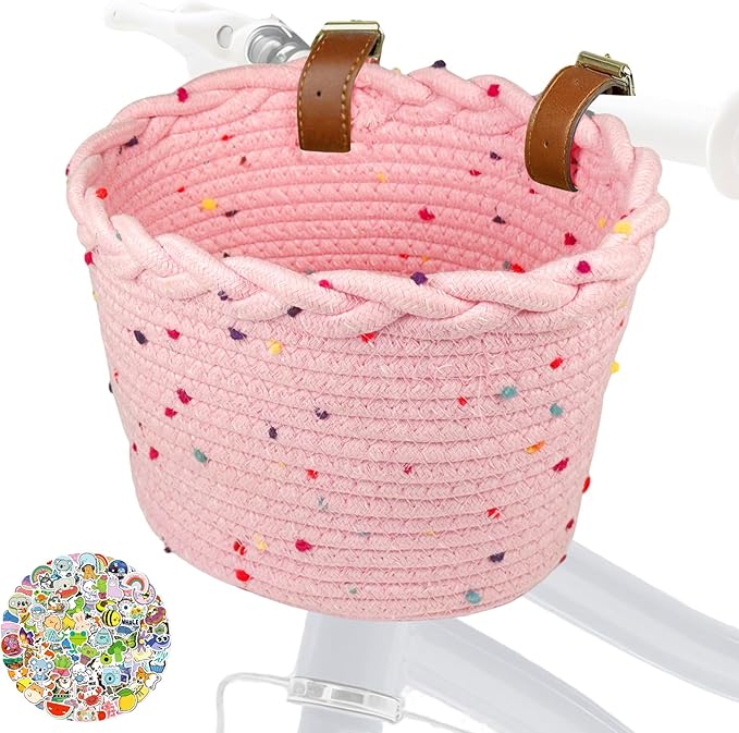 Kids Bike Basket for Girls, Front Bicycle Basket, Easy-Install Adjustable Straps for Balance Bikes Scooters