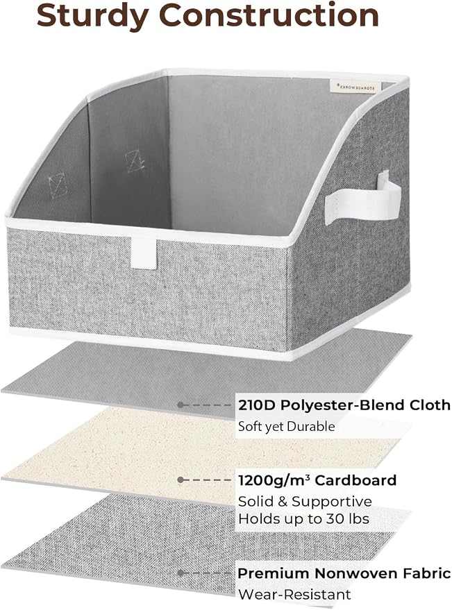 StorageWorks Closet Storage Bins, Trapezoid Organizer Box for Shelves, Fabric Clothes Bin, Foldable Organizing Baskets with Handles, Small, 3-Pack, Gray
