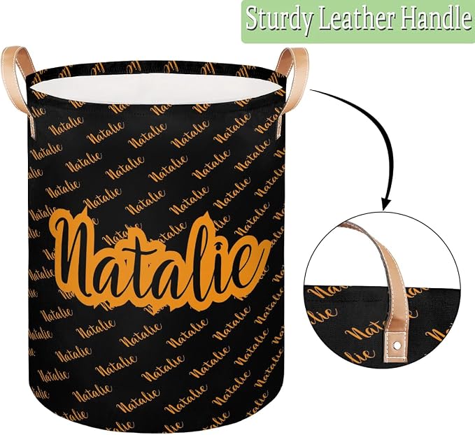 Personalized Laundry Basket, Custom Gift Laundry Hamper, Collapsible Nursery Waterproof Laundry Baskets, Dirty Clothes Toy Hamper with Handles Name Black Orange