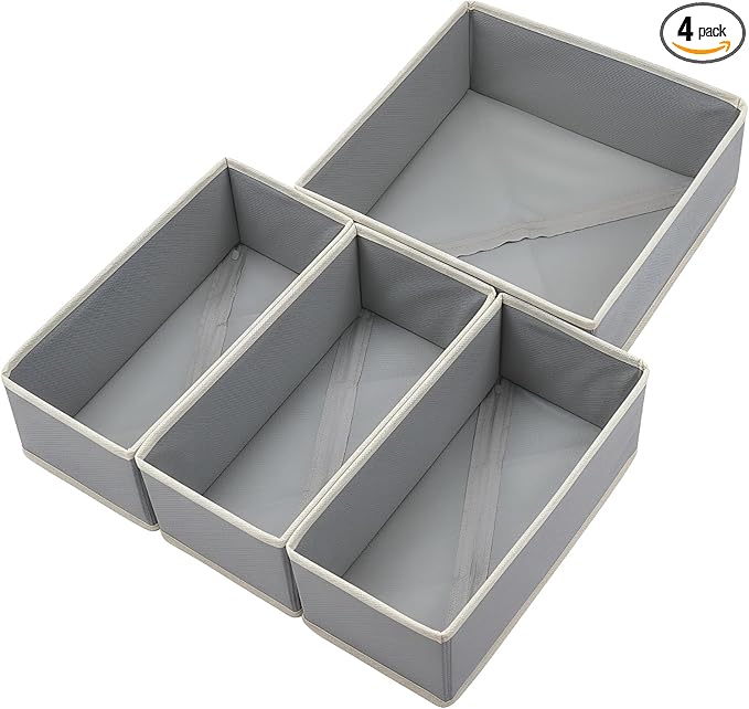 Bructhun Drawer Organizer Set of 4 - Fabric Storage Bins for Clothes, Underwear, Socks & Bras - 11" Baby Dresser Dividers for Bedroom Closet