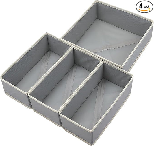 Bructhun Drawer Organizer Set of 4 - Fabric Storage Bins for Clothes, Underwear, Socks & Bras - 11" Baby Dresser Dividers for Bedroom Closet