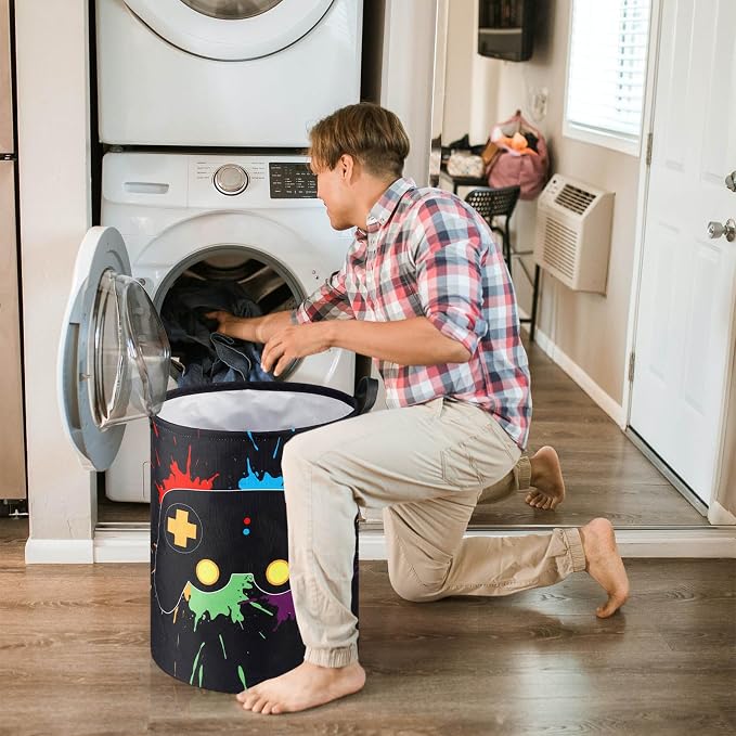 Zhehao 2 Pcs Gamer Laundry Basket Boys Kids Laundry Hamper Gamer Room Decor Gaming Storage Basket Hamper Clothes Organizer Nursery Toy Storage Bin for Gifts Bedroom Bathroom Decoration(Stylish)