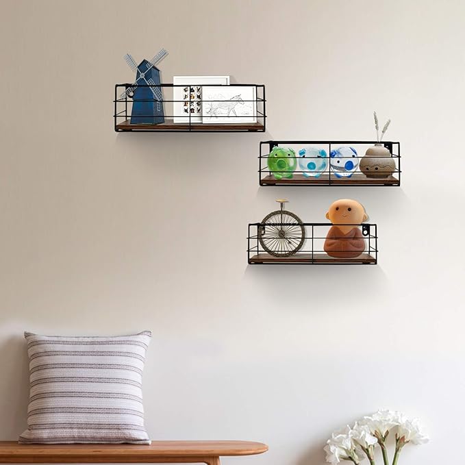 CRUGLA Floating Shelves Wall Mounted Set of 3, Hanging Storage Wall Shelf for Bathroom, Living Room, Bedroom, Kitchen Home
