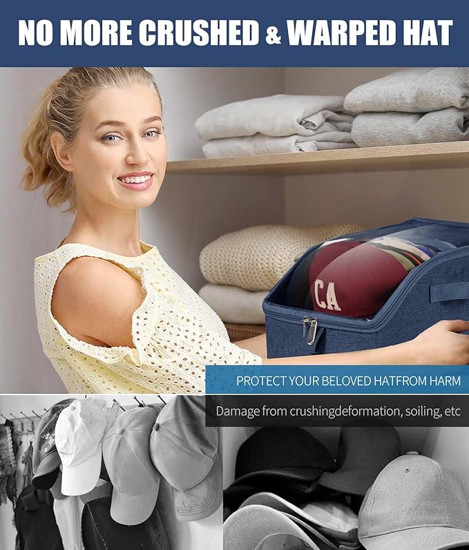 Livelab Hat Organizer for Baseball Caps, Blue, 1Pcs | Hat Storage Holder Container, For Closet, Clear Window, Hat Boxes for Home Storage