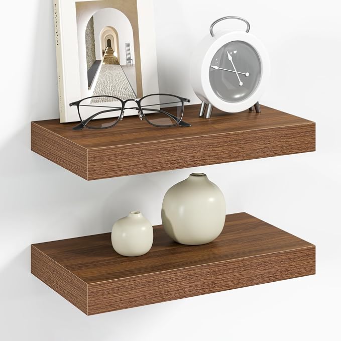 Vivelove 12 Inch Floating Shelves Wall Mounted for Display, 6.5 Deep Duty Shelves with Invisible Brackets for Living Room,Bedroom,Kitchen, Bathroom Storage & Decor,12" Wx6.5 Dx1.4 H - Walnut