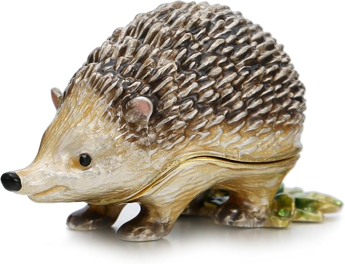 Hand Painted Animal Trinket Box for Home Decor, Hinged Jewelry Organizer Storage, Unique Personalized Collectible Keepsake Figurine Handmade Decorative Ornament Gifts (Hedgehog)