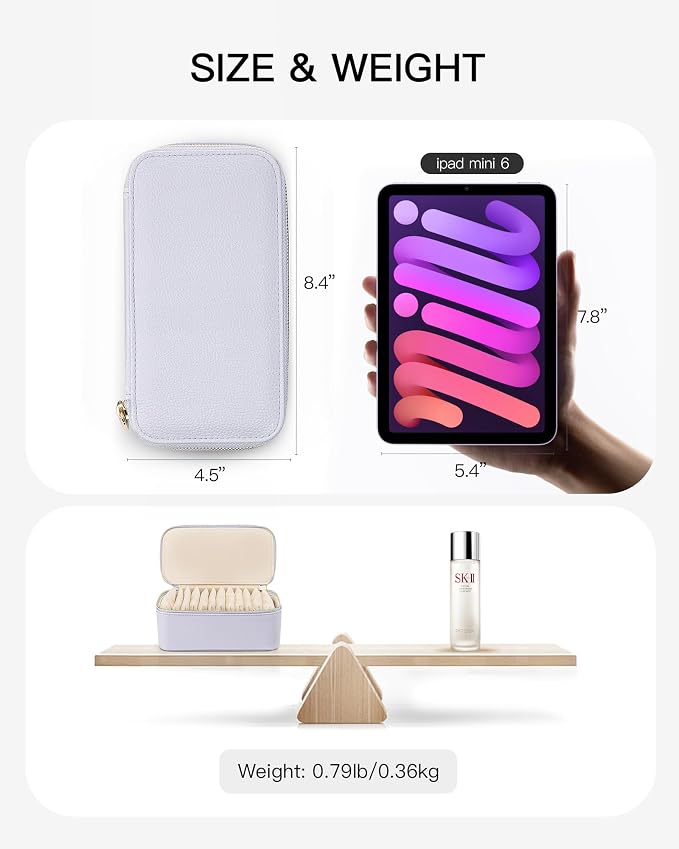 VLANDO Jewelry Travel Case,Travel Jewelry Organizer with Clear Velvet Jewelry Bags 12Pcs Zipper Pouch for Women Earrings Organizers-Purple