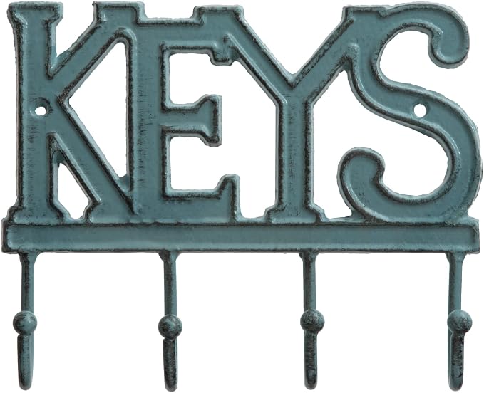 FairyCity Keys Holder for Wall Metal Vintage Keys Hook Organizer- Home Decor Key Hanger Rack Decorative with 4 Hooks,18 * 15cm Blue