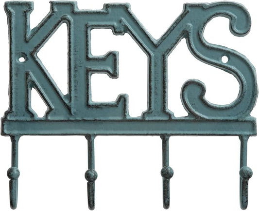 FairyCity Keys Holder for Wall Metal Vintage Keys Hook Organizer- Home Decor Key Hanger Rack Decorative with 4 Hooks,18 * 15cm Blue